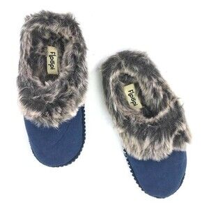 Floopi Clog Slippers Faux Fur Lined Faux Suede Blue US size 7-8